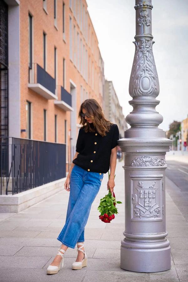 Carraig Donn Black Short Sleeve Knit Cardigan