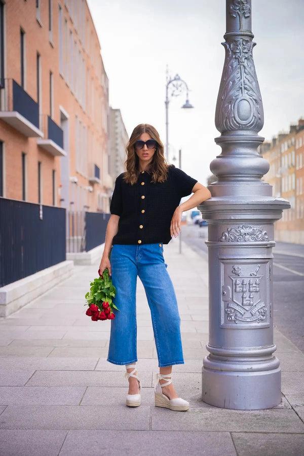 Carraig Donn Black Short Sleeve Knit Cardigan