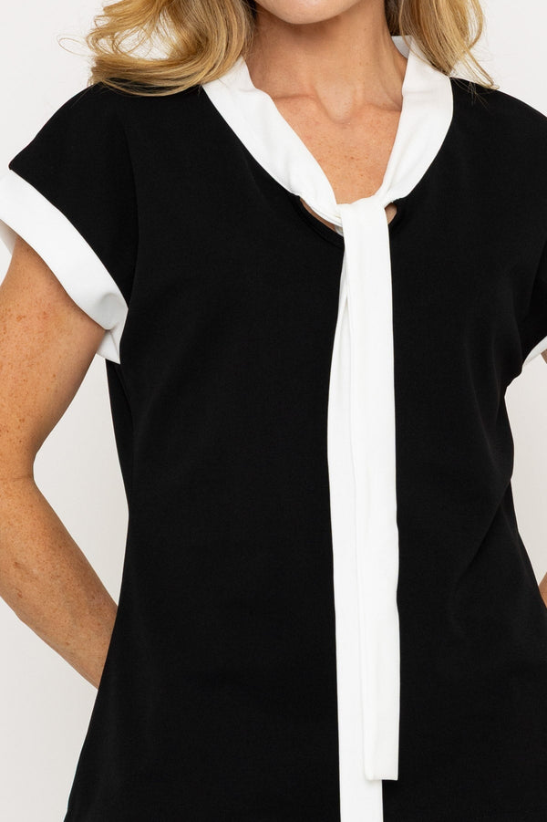 Carraig Donn Black & White Pussybow Contrast Top