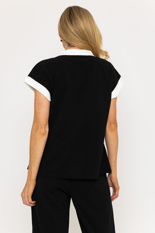 Carraig Donn Black & White Pussybow Contrast Top