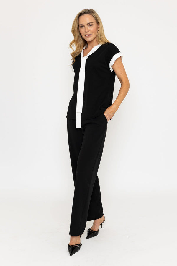 Carraig Donn Black & White Pussybow Contrast Top