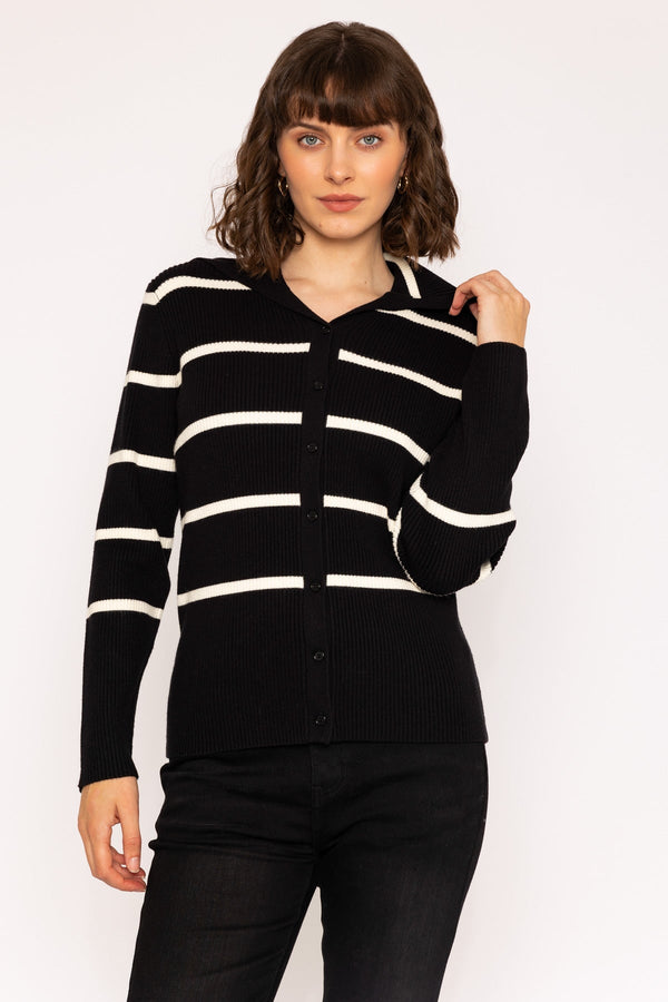 carraig donn Black & White Wide Collar Knit Cardigan