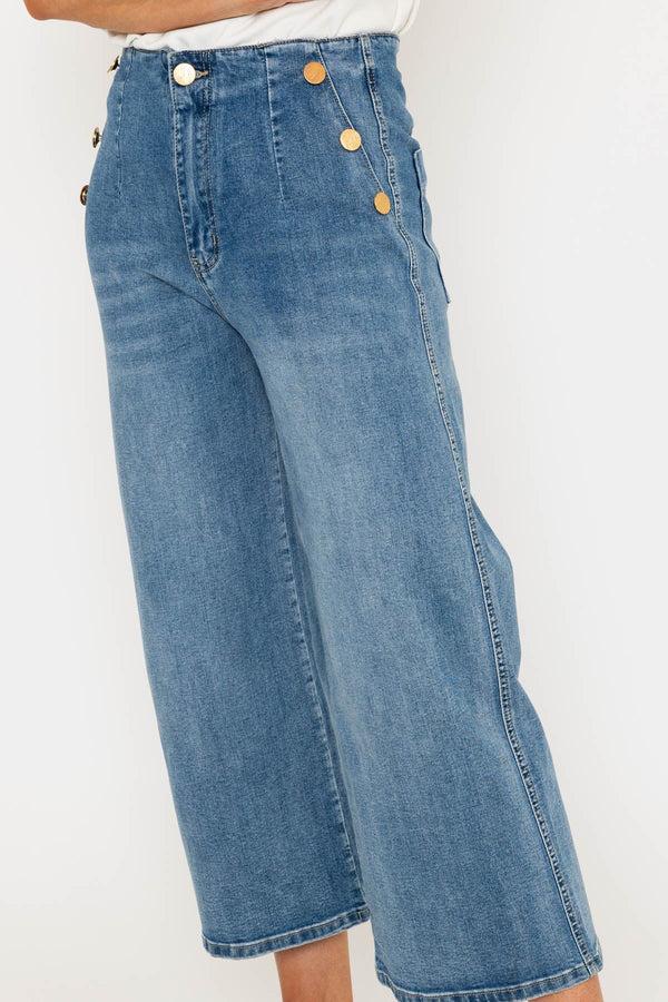 Carraig Donn Blue Denim Wide Leg Cropped Jeans