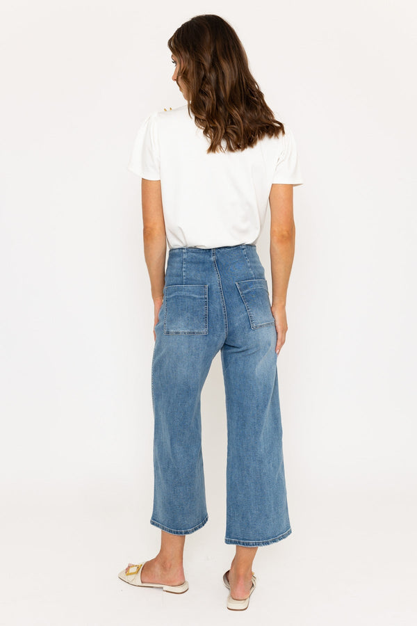 Carraig Donn Blue Denim Wide Leg Cropped Jeans