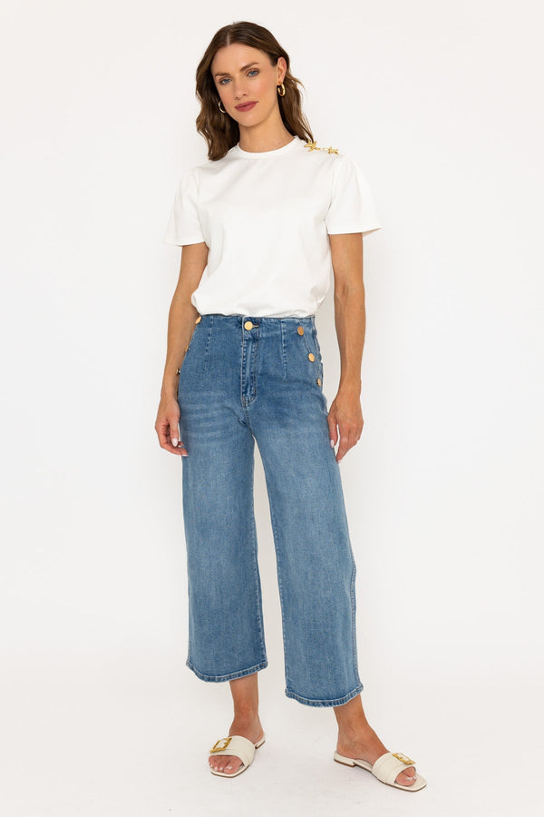 carraig donn Blue Denim Wide Leg Cropped Jeans