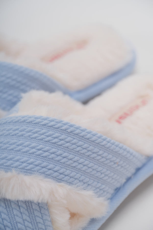 Carraig Donn Blue Faux Fur Cross Over Slippers