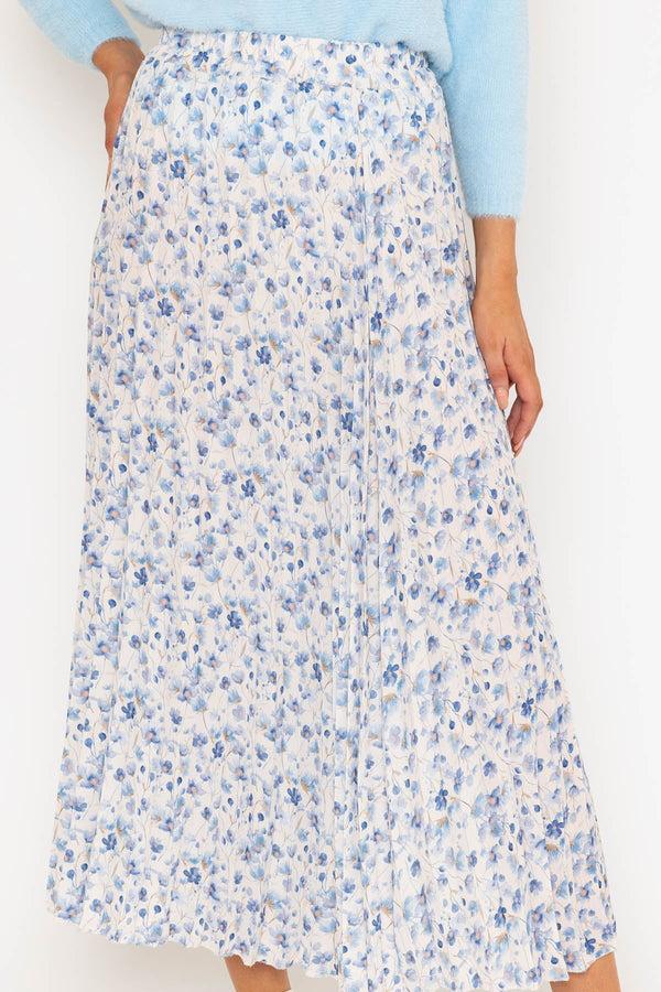 Carraig Donn Blue Floral Print Pleated Maxi Skirt