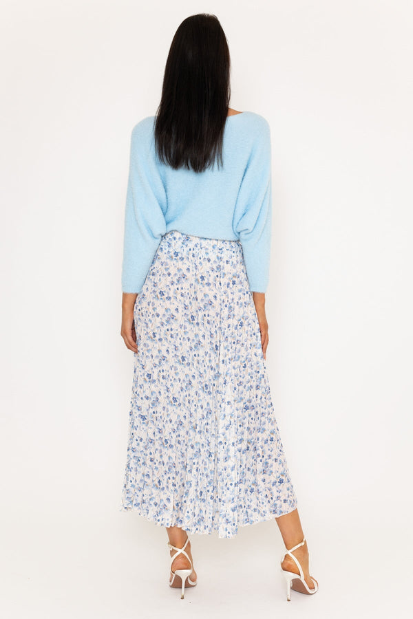 Carraig Donn Blue Floral Print Pleated Maxi Skirt
