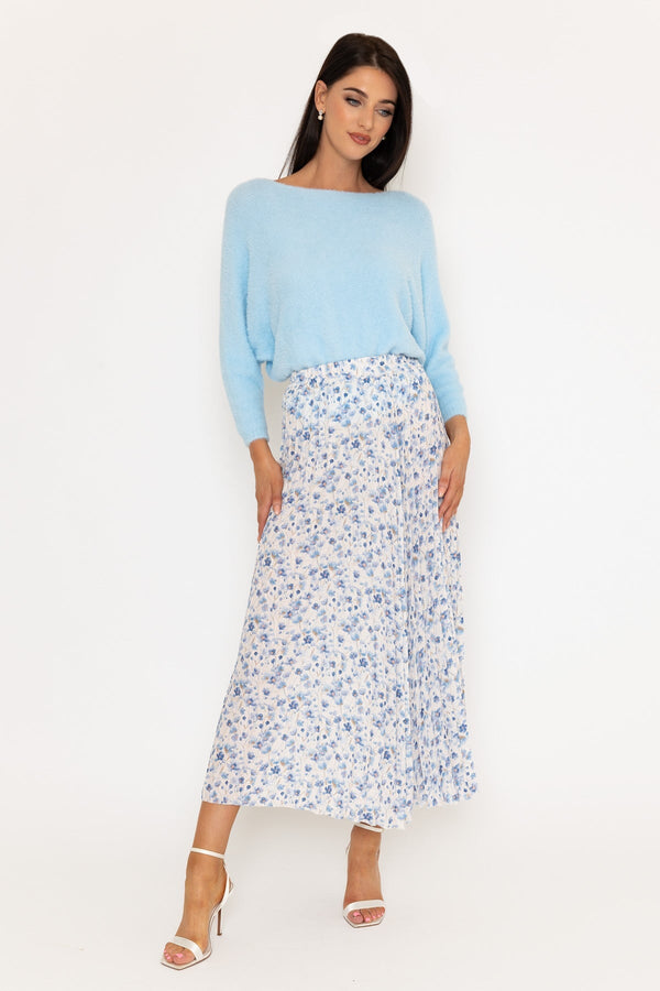 Carraig Donn Blue Floral Print Pleated Maxi Skirt