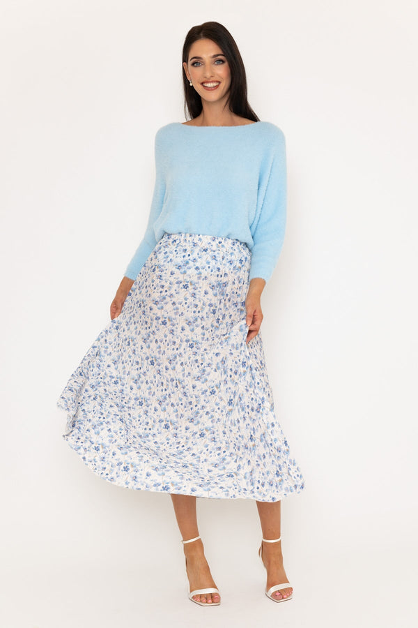 carraig donn Blue Floral Print Pleated Maxi Skirt