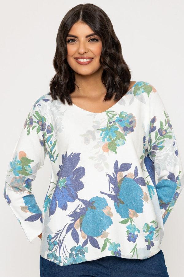 Carraig Donn Blue Floral Print V-Neck Jumper