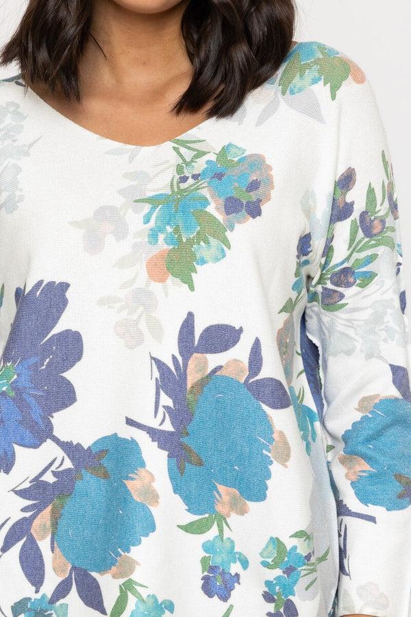 Carraig Donn Blue Floral Print V-Neck Jumper