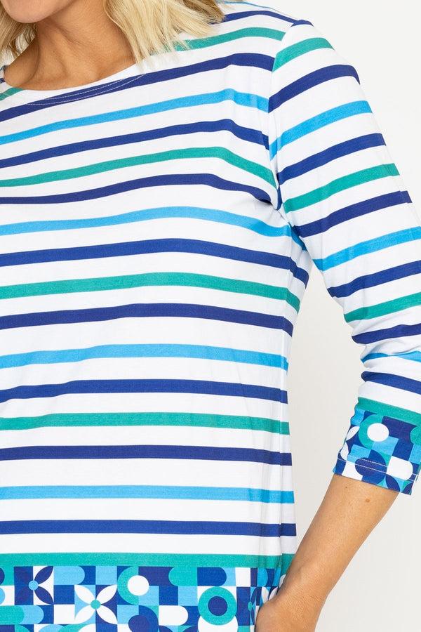 Carraig Donn Blue & Green Striped Print Breton Top