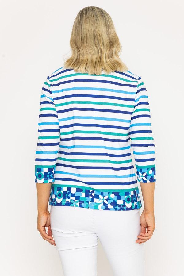 Carraig Donn Blue & Green Striped Print Breton Top