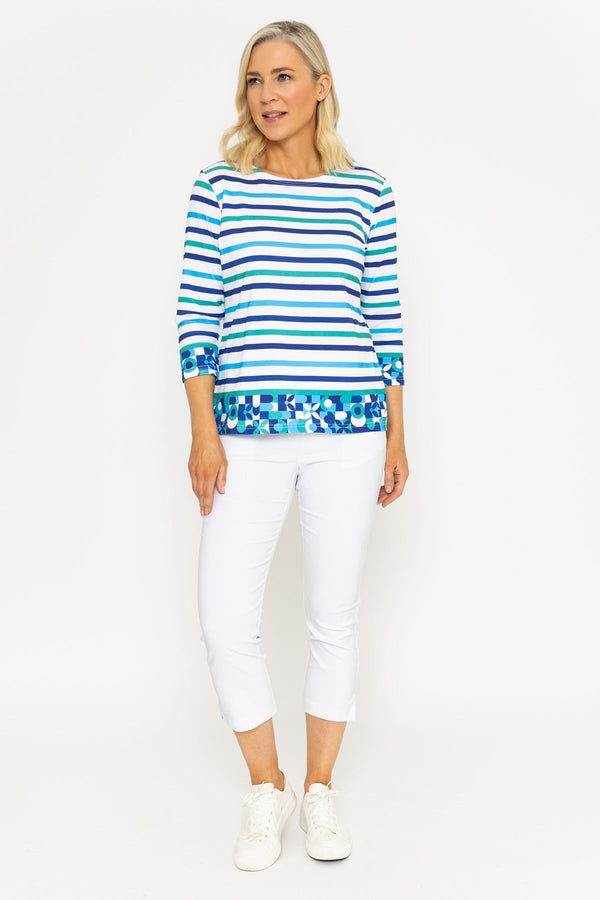 Carraig Donn Blue & Green Striped Print Breton Top