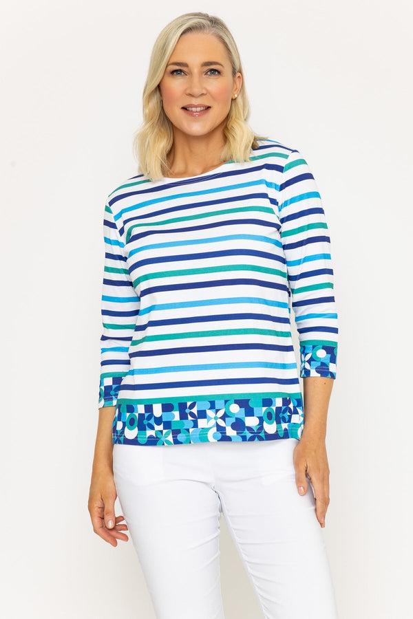 carraig donn Blue & Green Striped Print Breton Top