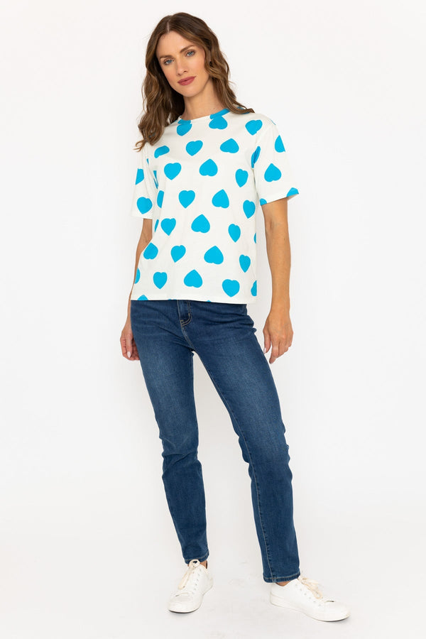 Carraig Donn Blue Heart Print Short Sleeve T-Shirt