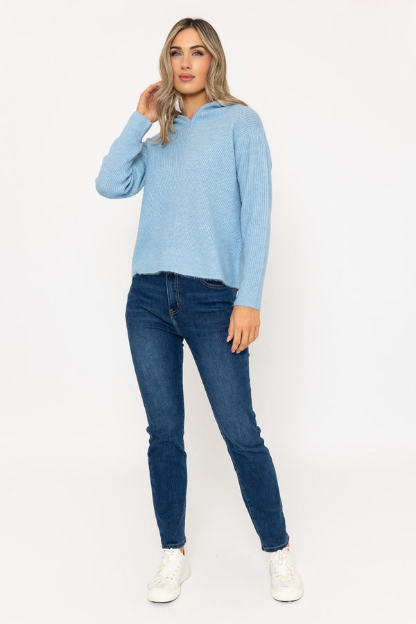 Carraig Donn Blue Knitted Hooded Jumper