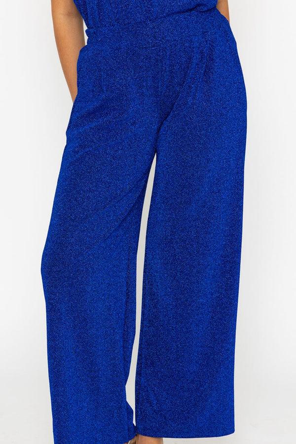 Carraig Donn Blue Lurex Wide Leg Trousers