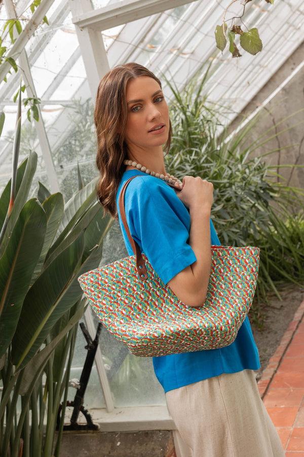 carraig donn Blue Multicolour Straw Tote Bag