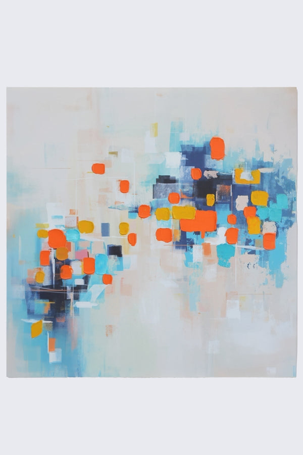 Carraig Donn Blue & Orange Abstract Canvas Wall Art