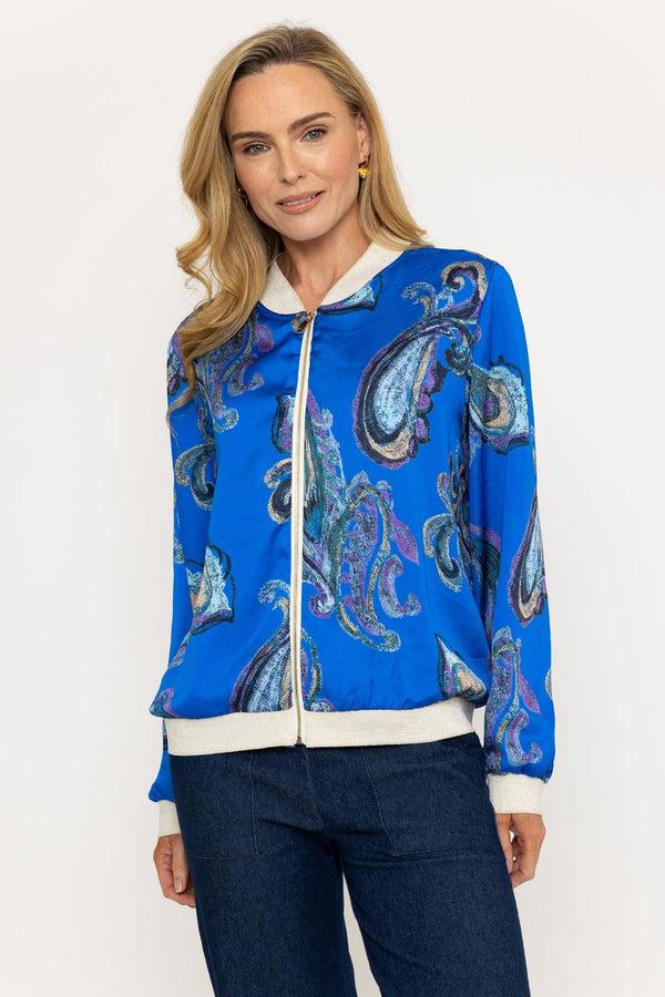 Carraig Donn Blue Paisley Printed Bomber Jacket