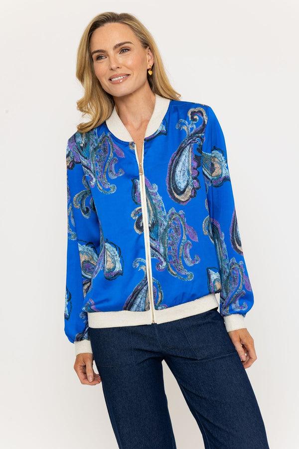carraig donn Blue Paisley Printed Bomber Jacket