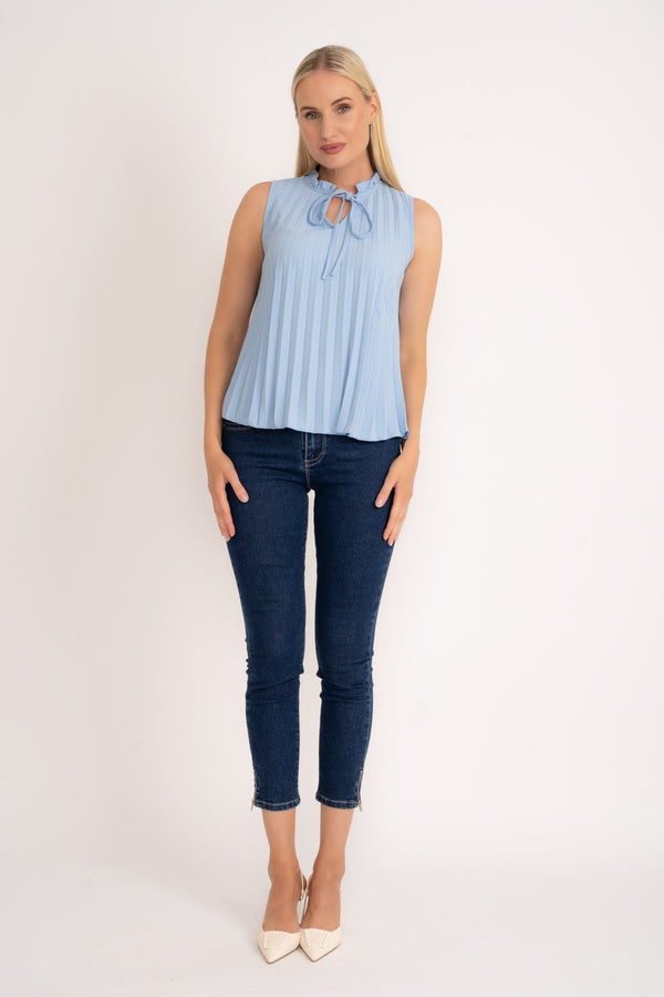 Carraig Donn Blue Pleated Sleeveless Top