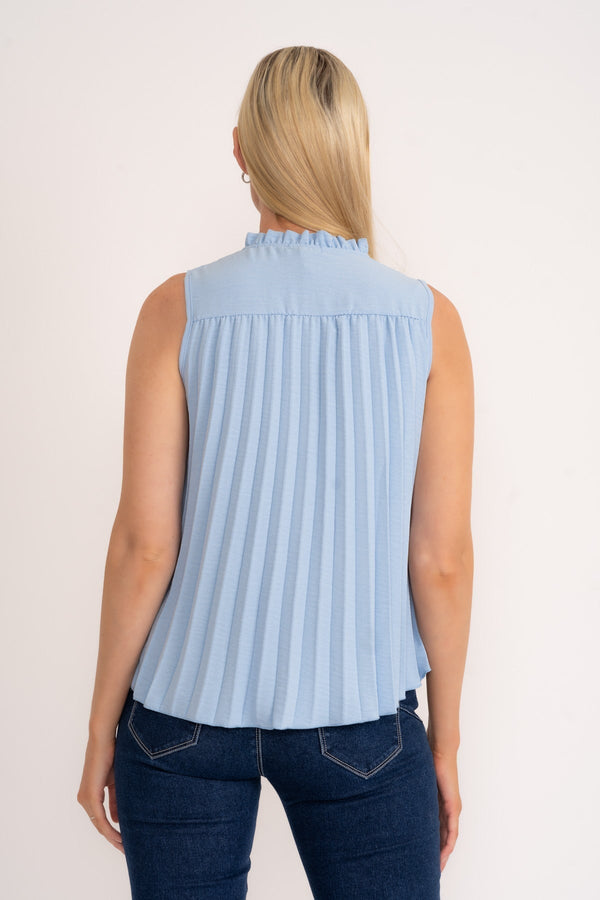Carraig Donn Blue Pleated Sleeveless Top