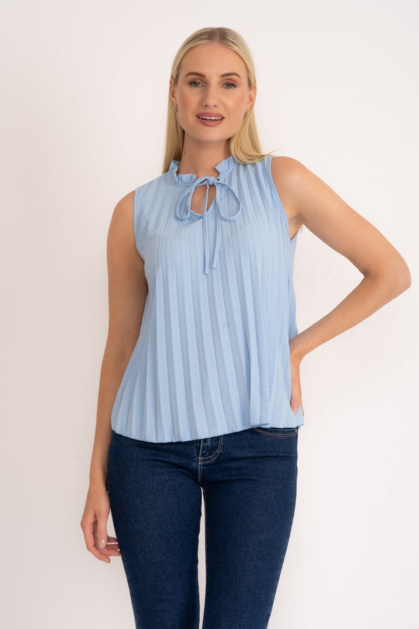 carraig donn Blue Pleated Sleeveless Top