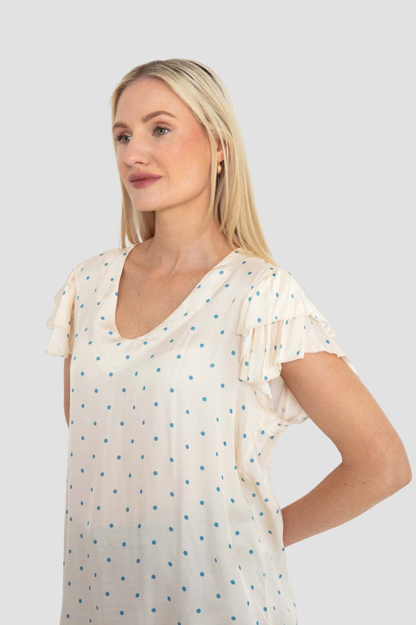 Carraig Donn Blue Polka Dot Satin Top