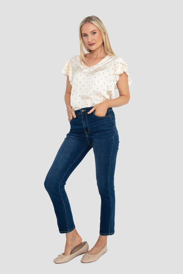 Carraig Donn Blue Polka Dot Satin Top