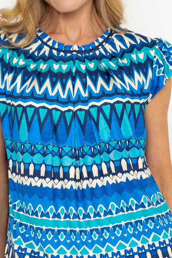 Carraig Donn Blue Print Round Neck Top