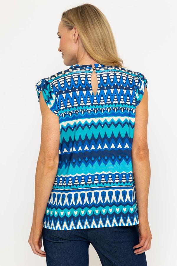 Carraig Donn Blue Print Round Neck Top