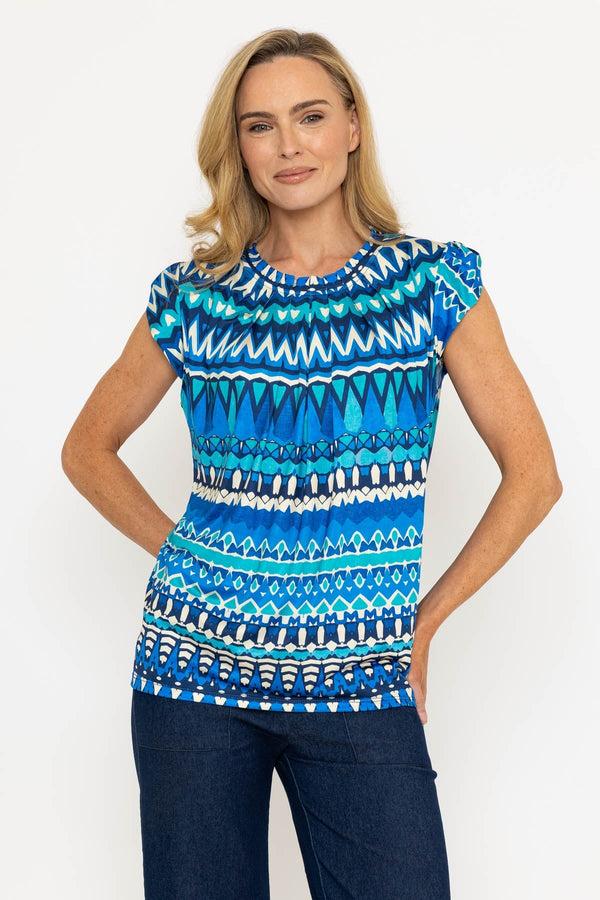 carraig donn Blue Print Round Neck Top