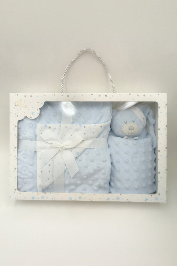 Carraig Donn Blue Teddy Comforter & Blanket Gift Set