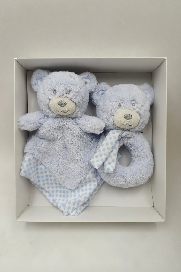 carraig donn Blue Teddy Comforter & Rattle Gift Box