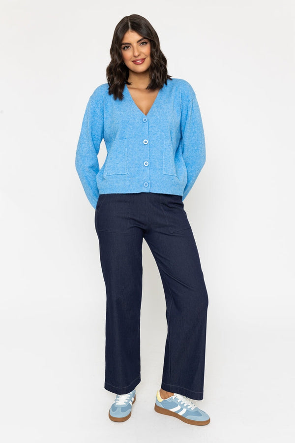 Carraig Donn Blue V-Neck Knitted Cardigan