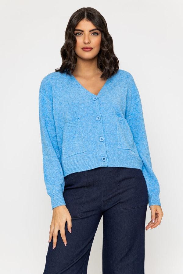carraig donn Blue V-Neck Knitted Cardigan