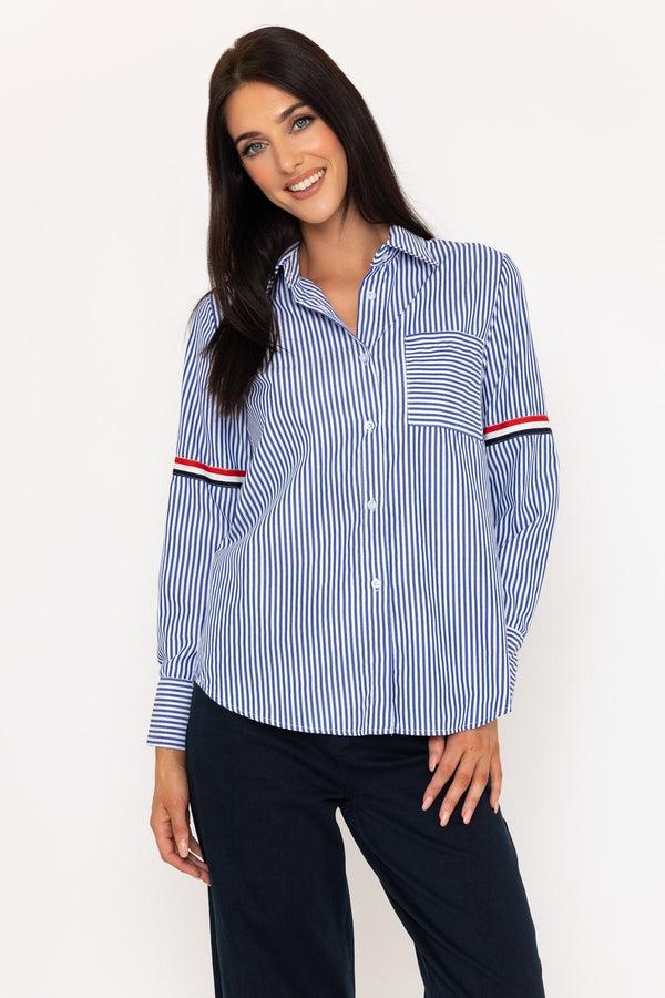 Carraig Donn Blue & White Stripe Trim Detail Shirt