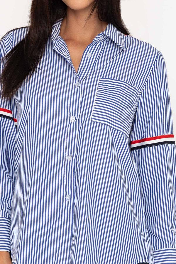 Carraig Donn Blue & White Stripe Trim Detail Shirt