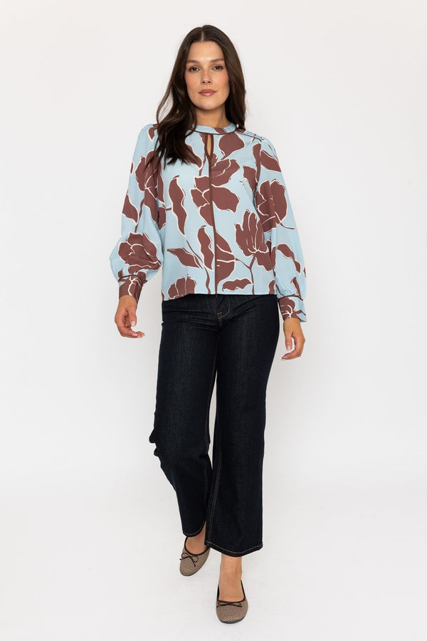 Carraig Donn Brown & Blue Floral Long Sleeve Blouse
