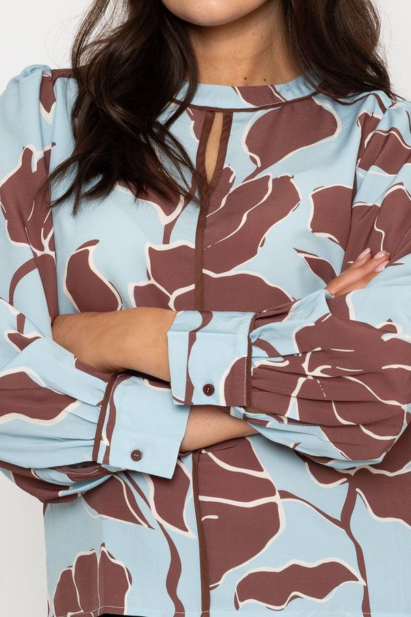 Carraig Donn Brown & Blue Floral Long Sleeve Blouse