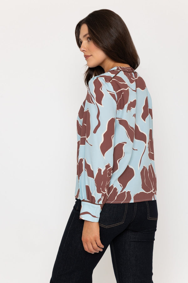 Carraig Donn Brown & Blue Floral Long Sleeve Blouse