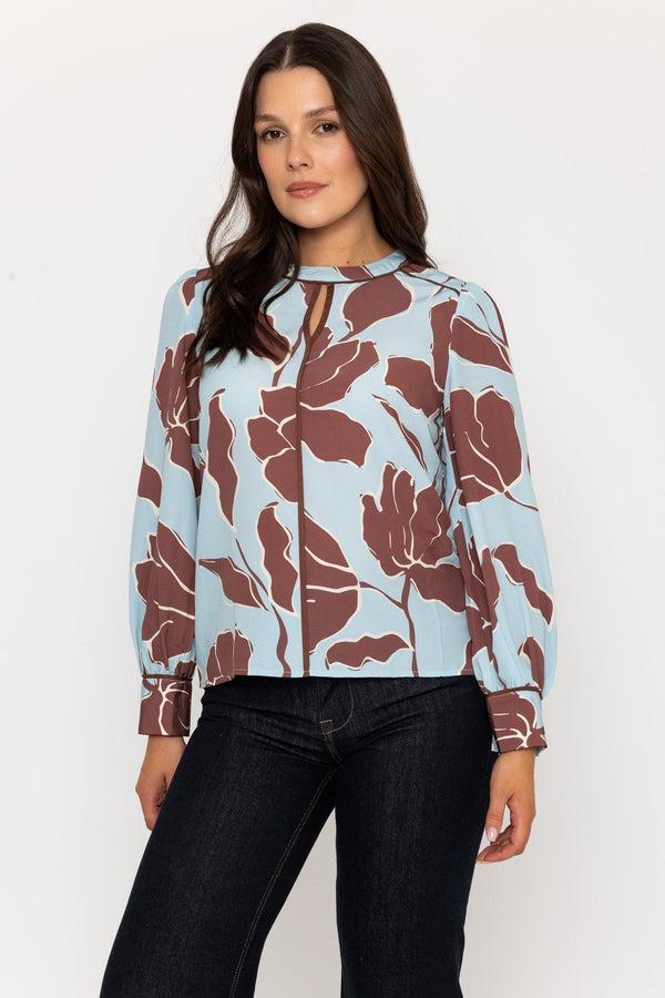 carraig donn Brown & Blue Floral Long Sleeve Blouse