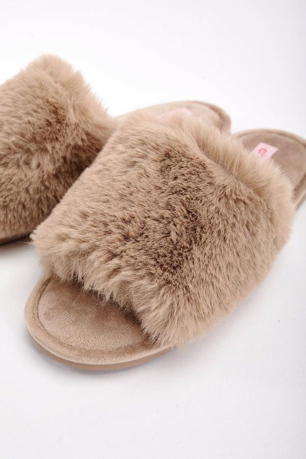 Carraig Donn Brown Faux Fur Slippers