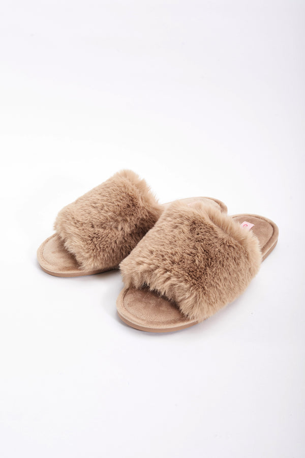 carraig donn Brown Faux Fur Slippers