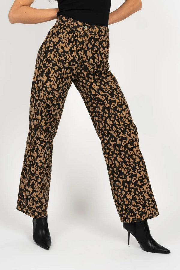 Carraig Donn Brown Leopard Print Wide Leg Jeans