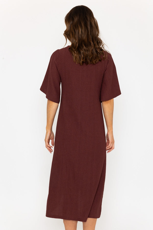 Carraig Donn Brown Short Sleeve Ruched Midi Dress
