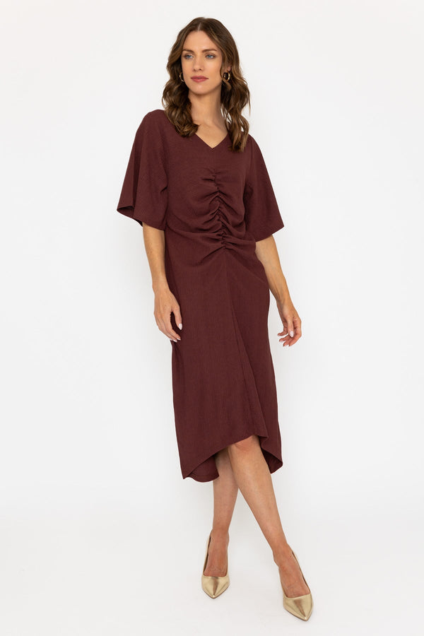 carraig donn Brown Short Sleeve Ruched Midi Dress